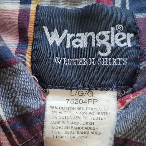 Wrangler Men's Button-Up Shirt Size L Multicolor Pearl Snap Cotton Long Sleeves - Picture 3 of 7